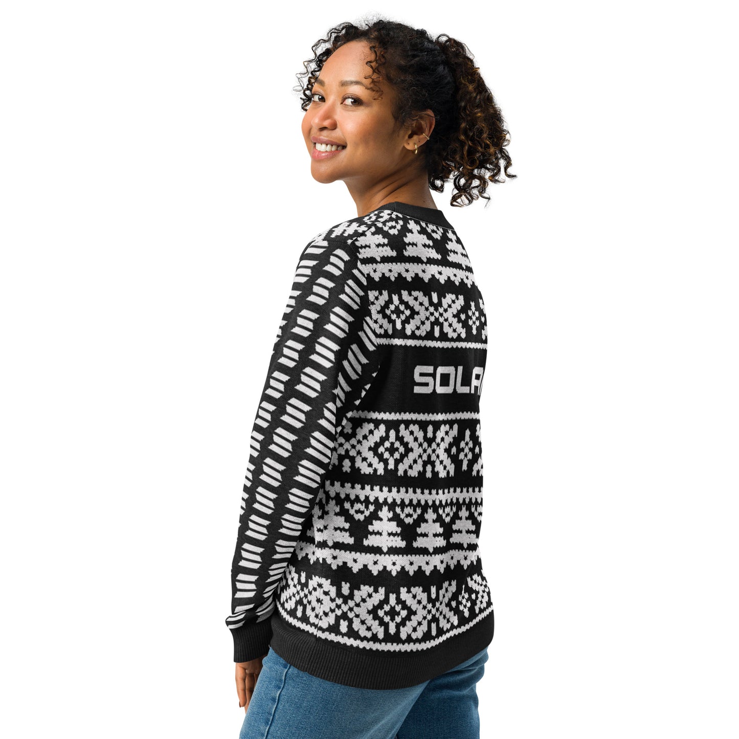 Solana Christmas Sweater - Knitted crew neck sweater (black - white)