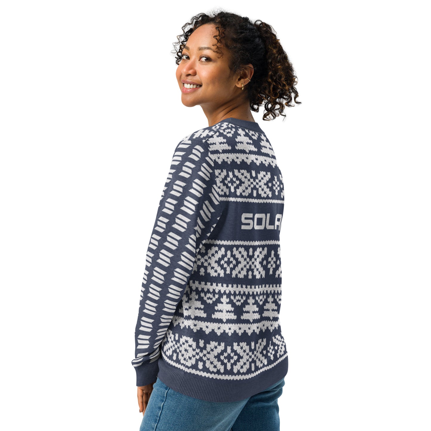 Solana Christmas Sweater - Knitted crew neck sweater (navy - white)