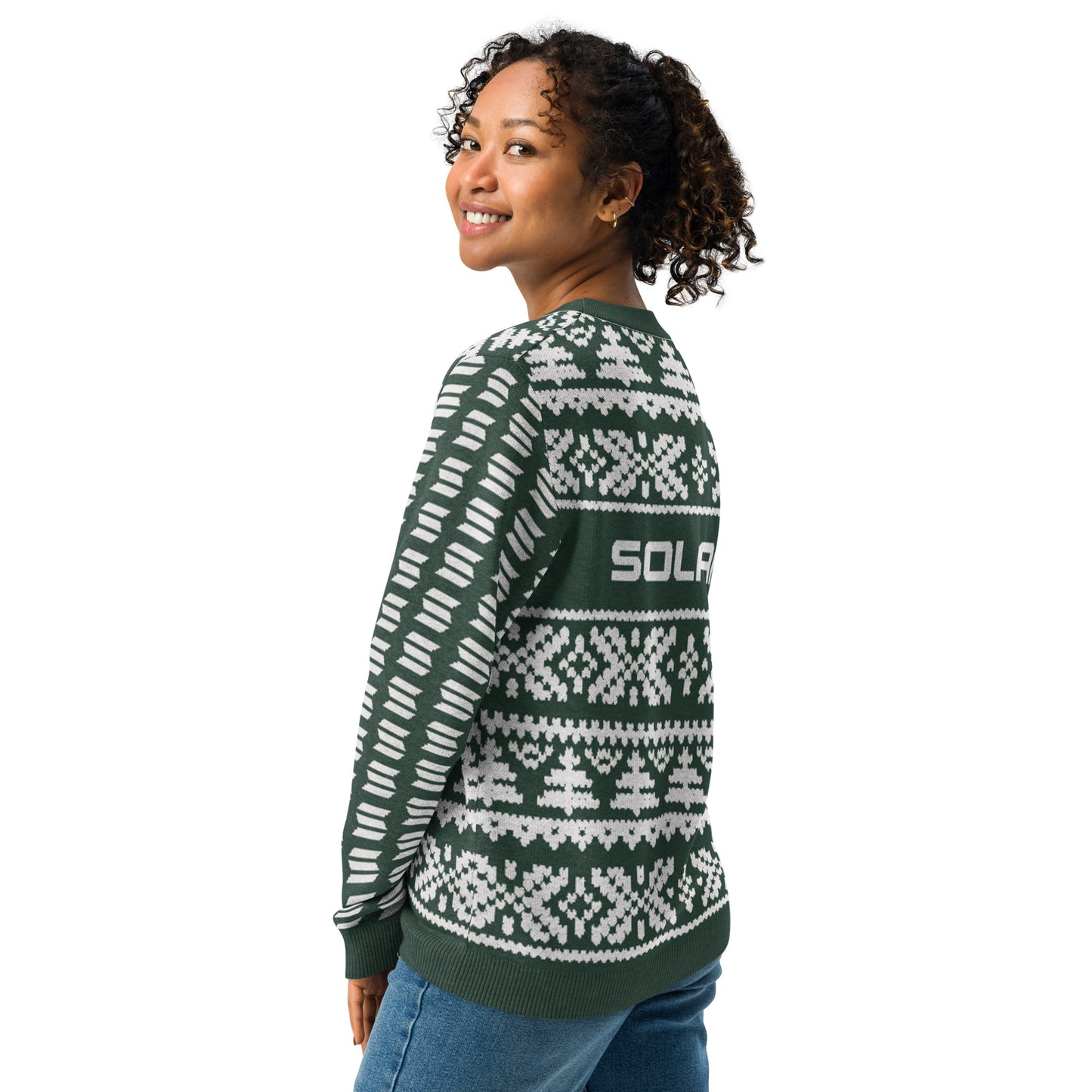 Solana Christmas Sweater - Knitted crew neck sweater (pine - white)