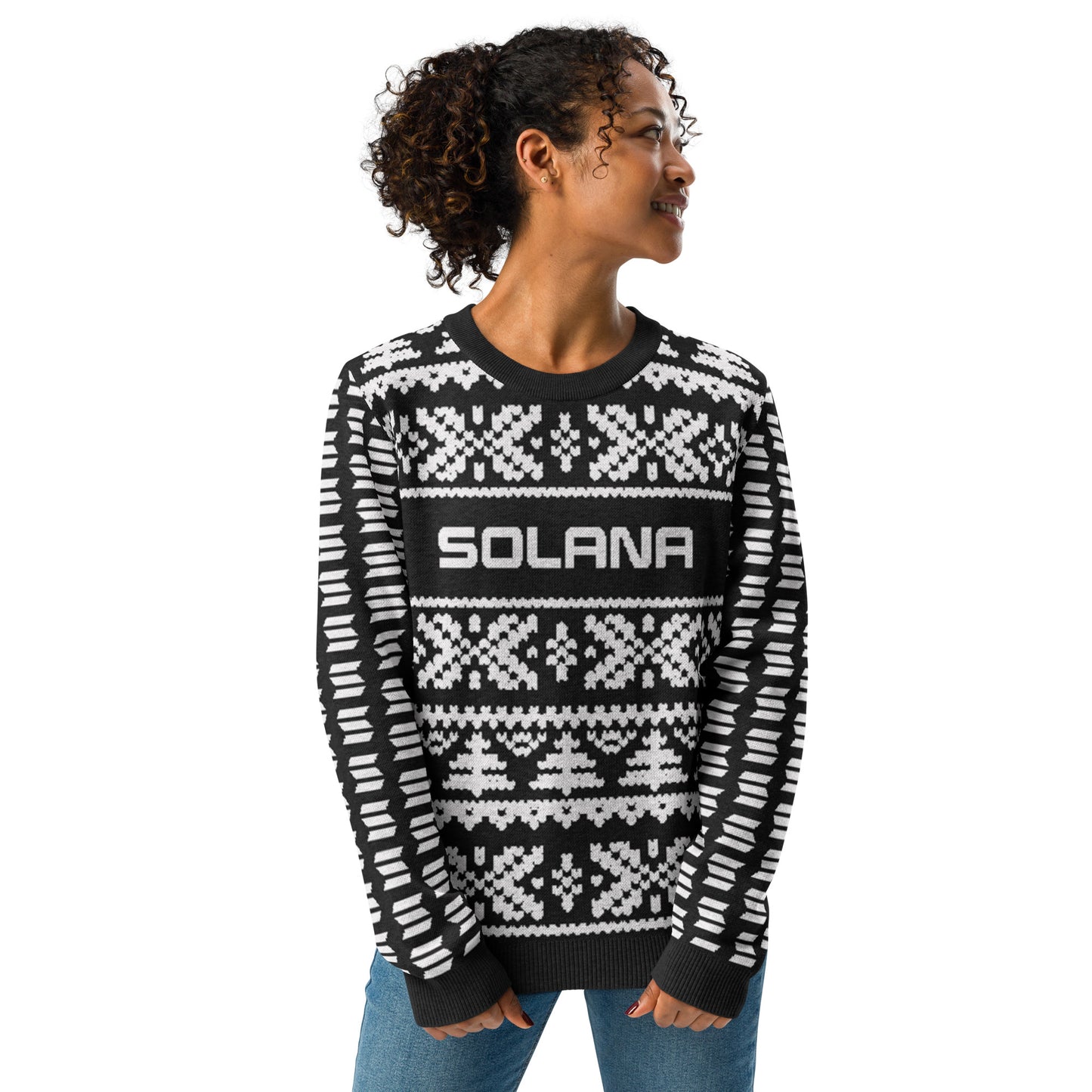 Solana Christmas Sweater - Knitted crew neck sweater (black - white)