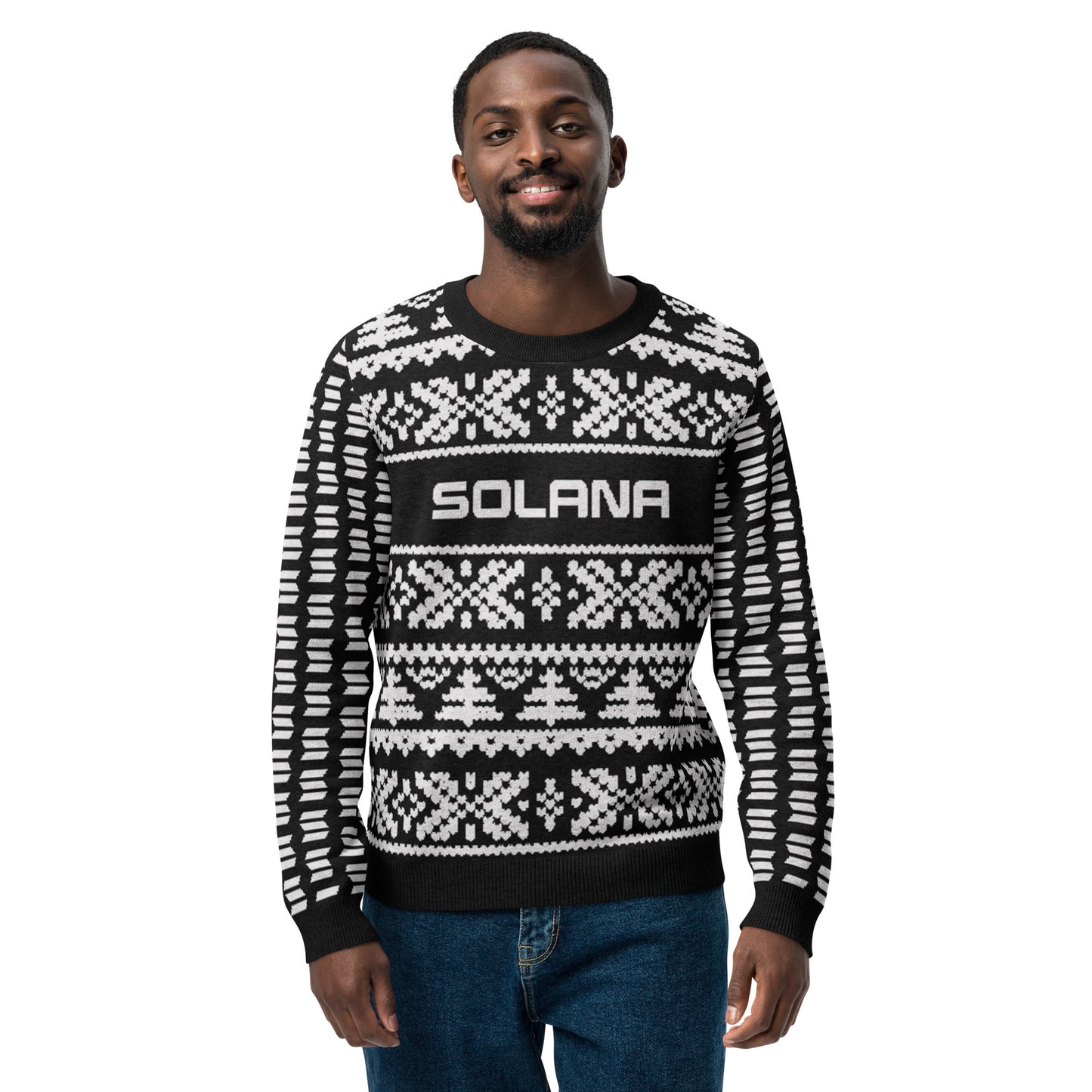 Solana Christmas Sweater - Knitted crew neck sweater (black - white)