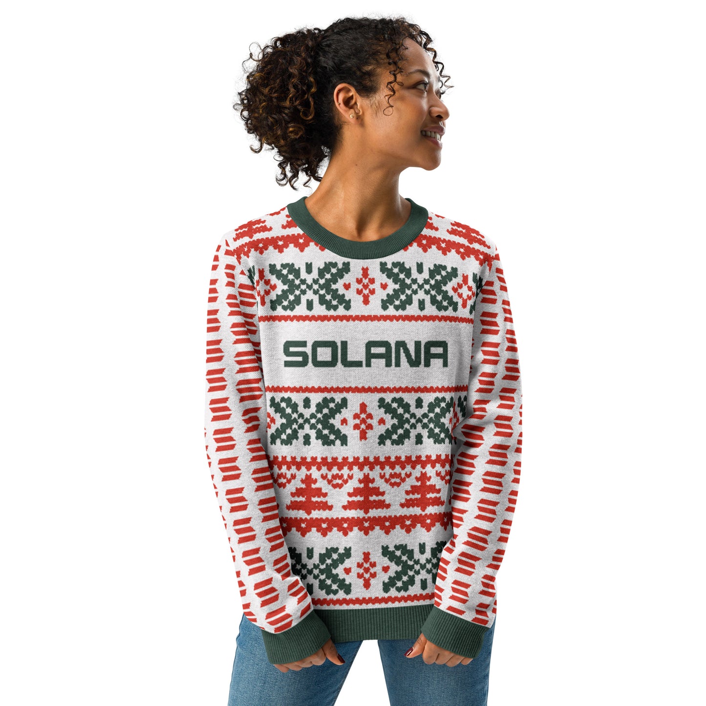 Solana Christmas Sweater - Knitted crew neck sweater (pine - chilli - white)