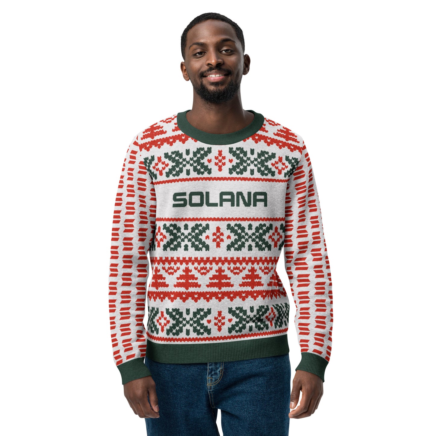 Solana Christmas Sweater - Knitted crew neck sweater (pine - chilli - white)