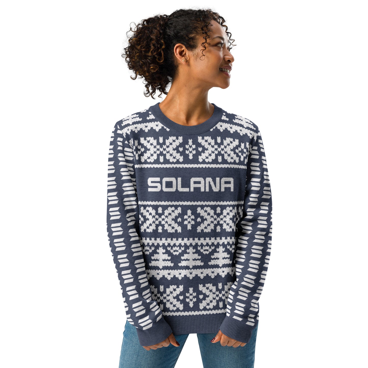 Solana Christmas Sweater - Knitted crew neck sweater (navy - white)