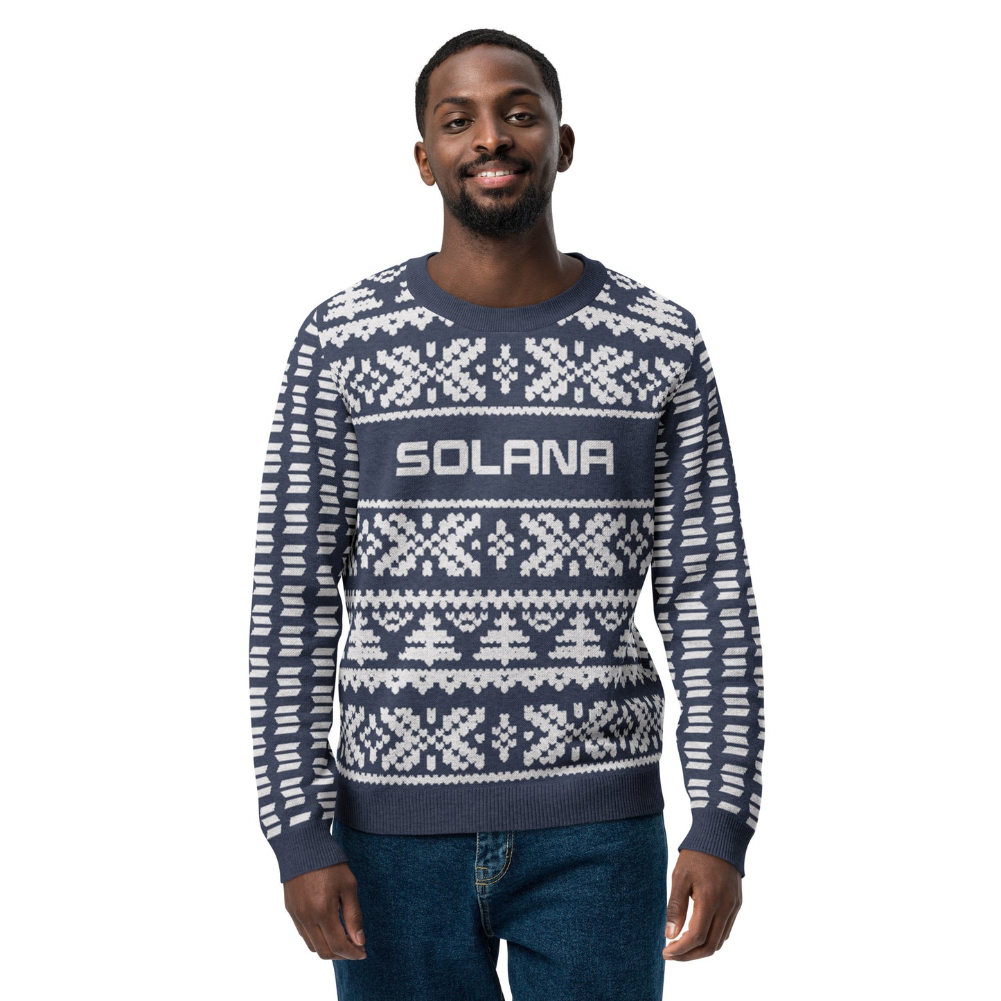 Solana Christmas Sweater - Knitted crew neck sweater (navy - white)