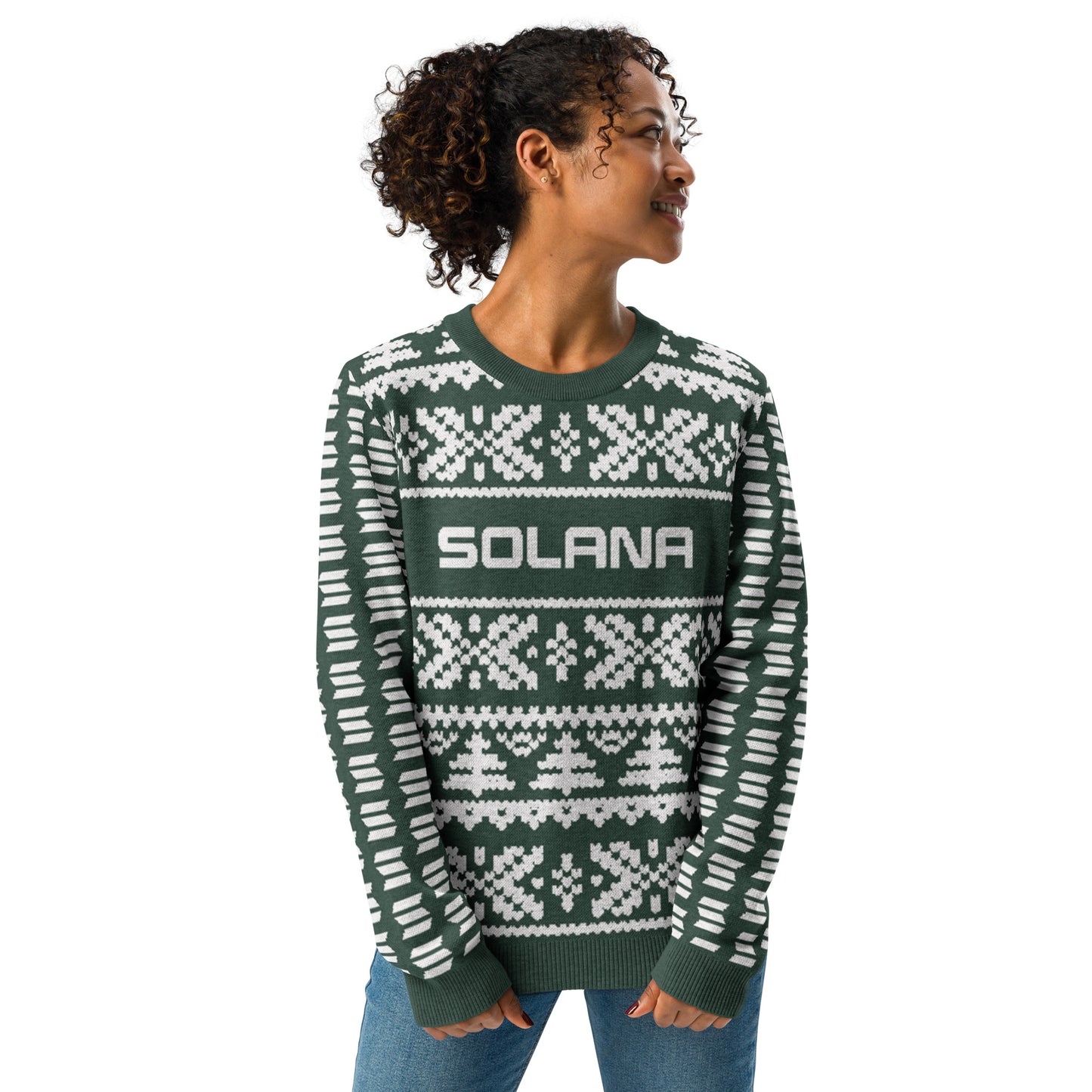 Solana Christmas Sweater - Knitted crew neck sweater (pine - white)