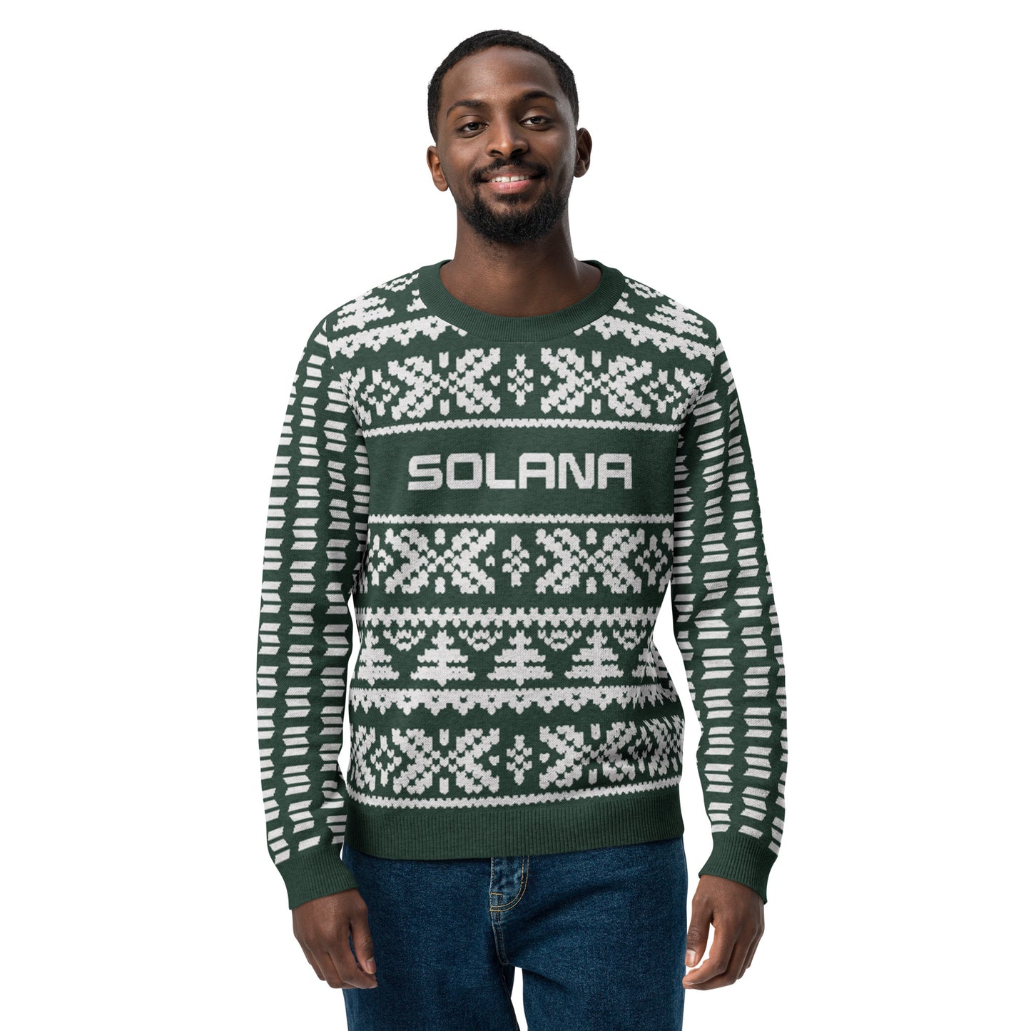 Solana Christmas Sweater - Knitted crew neck sweater (pine - white)