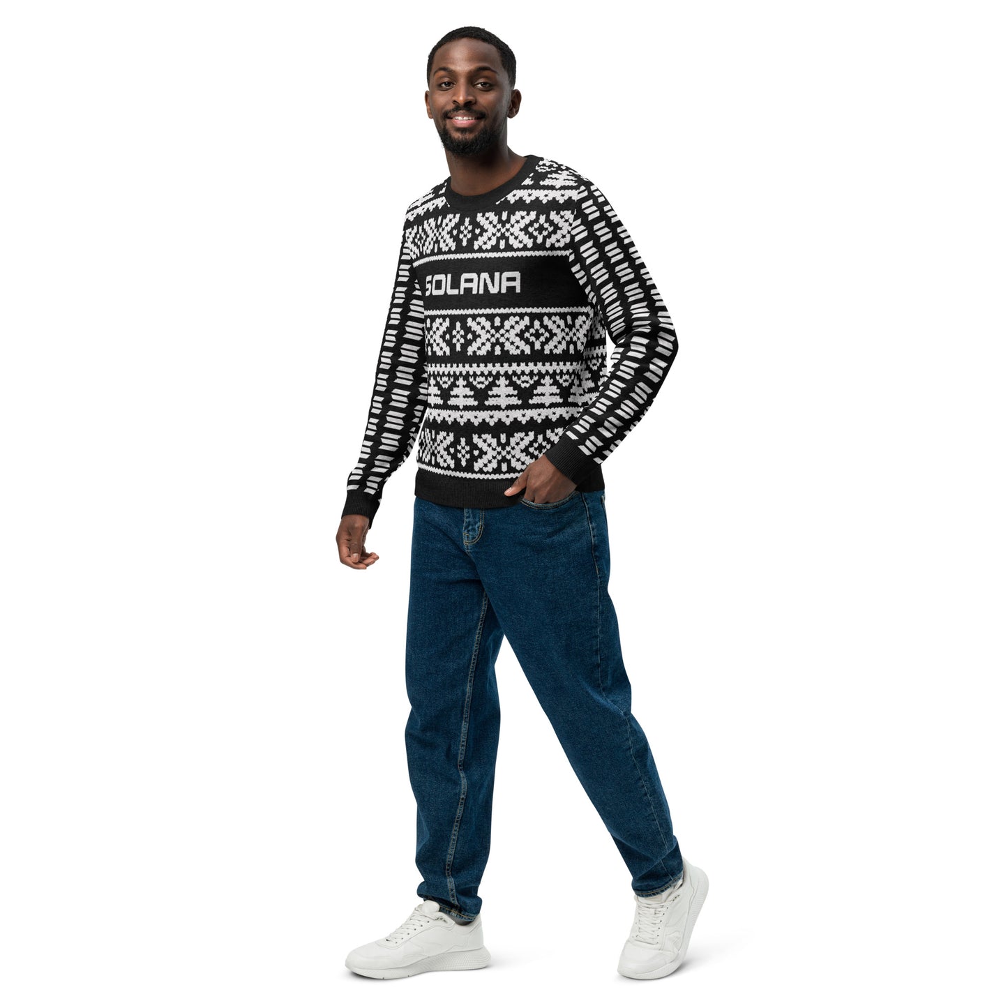 Solana Christmas Sweater - Knitted crew neck sweater (black - white)