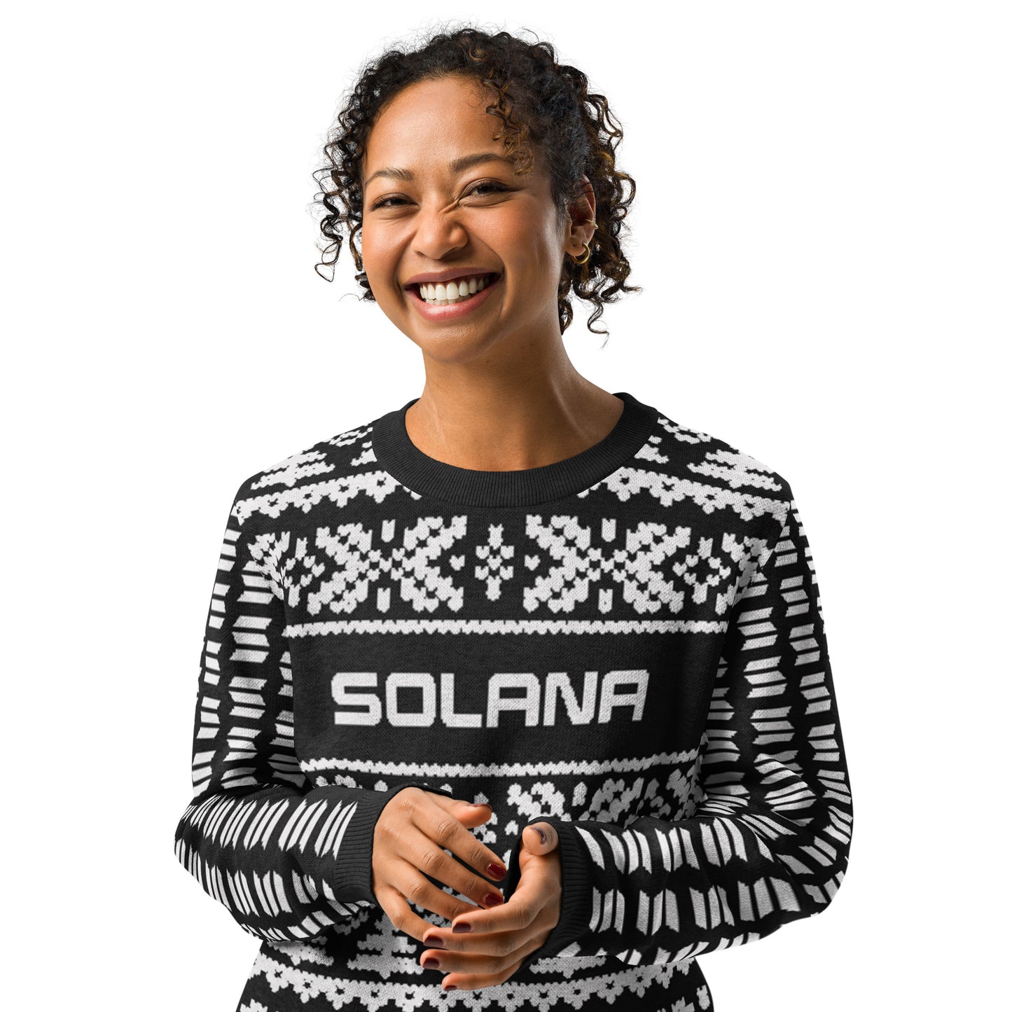 Solana Christmas Sweater - Knitted crew neck sweater (black - white)