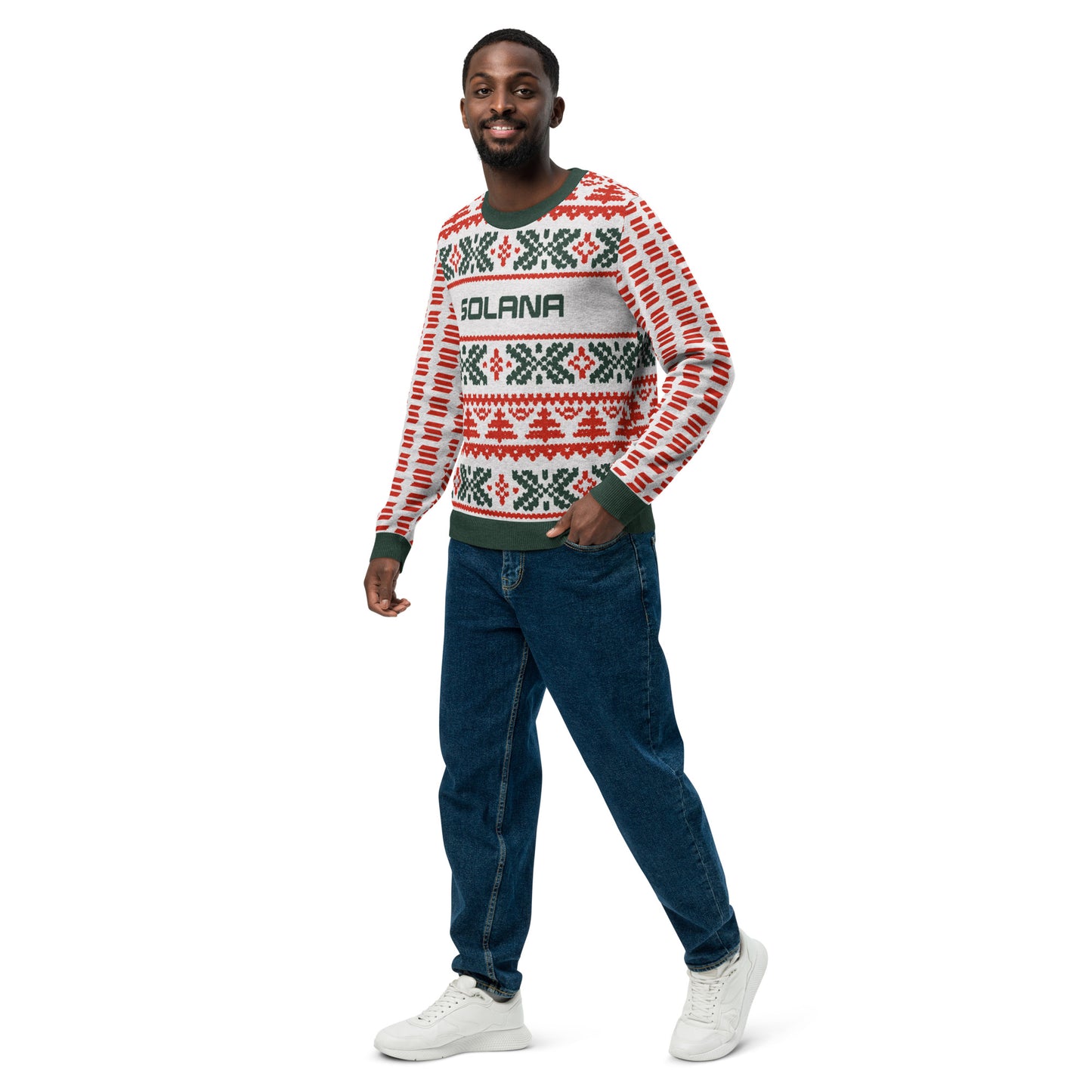 Solana Christmas Sweater - Knitted crew neck sweater (pine - chilli - white)