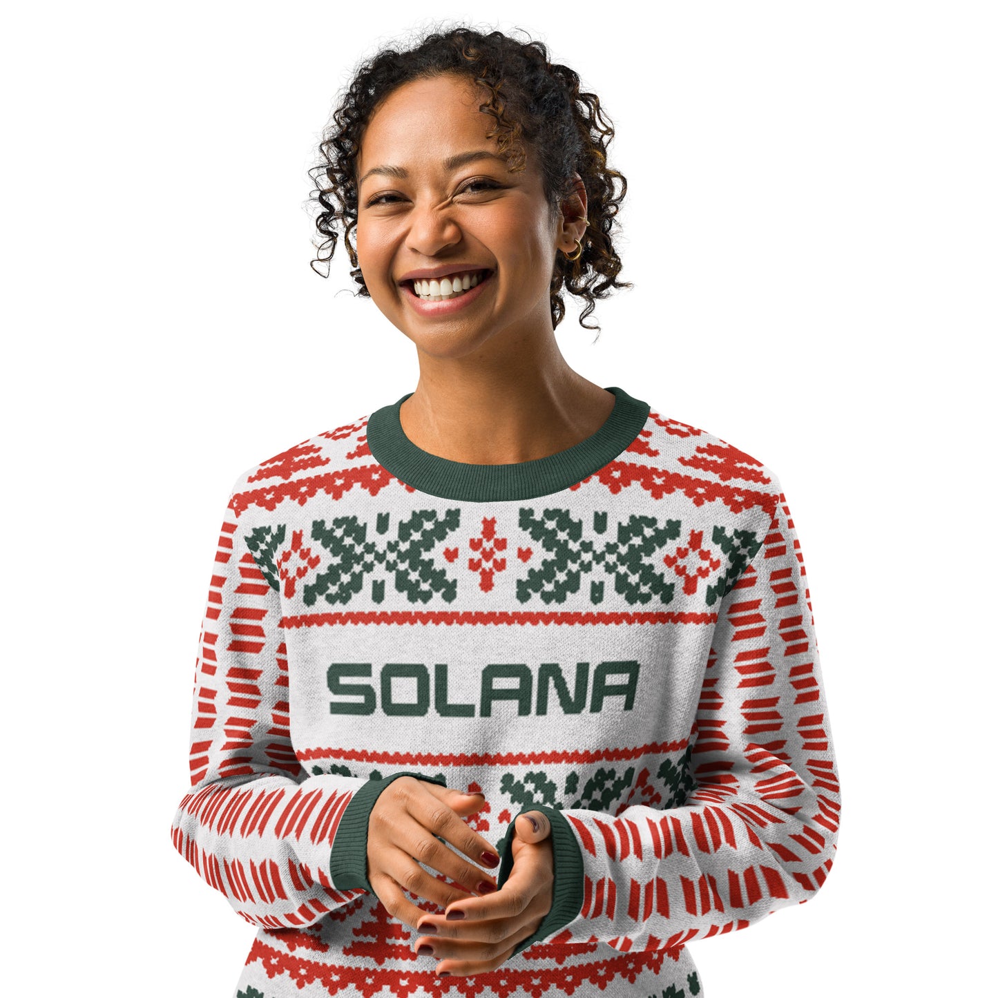 Solana Christmas Sweater - Knitted crew neck sweater (pine - chilli - white)