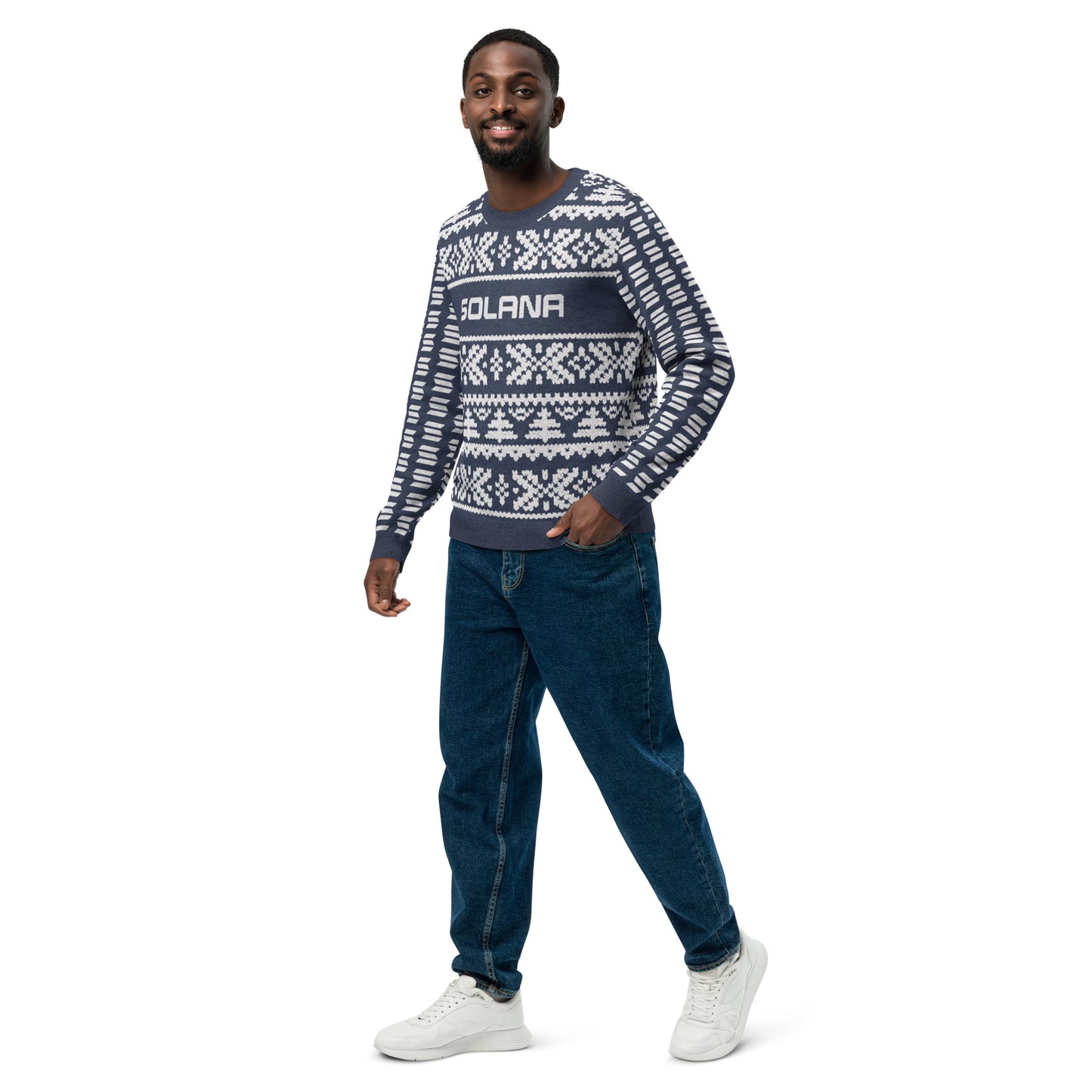 Solana Christmas Sweater - Knitted crew neck sweater (navy - white)