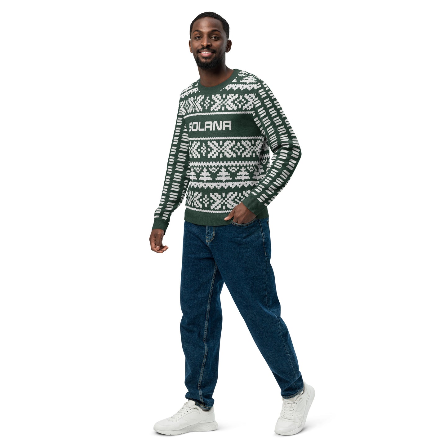 Solana Christmas Sweater - Knitted crew neck sweater (pine - white)