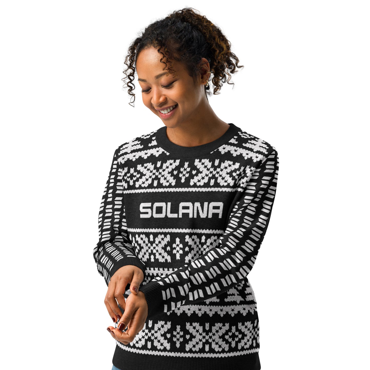 Solana Christmas Sweater - Knitted crew neck sweater (black - white)