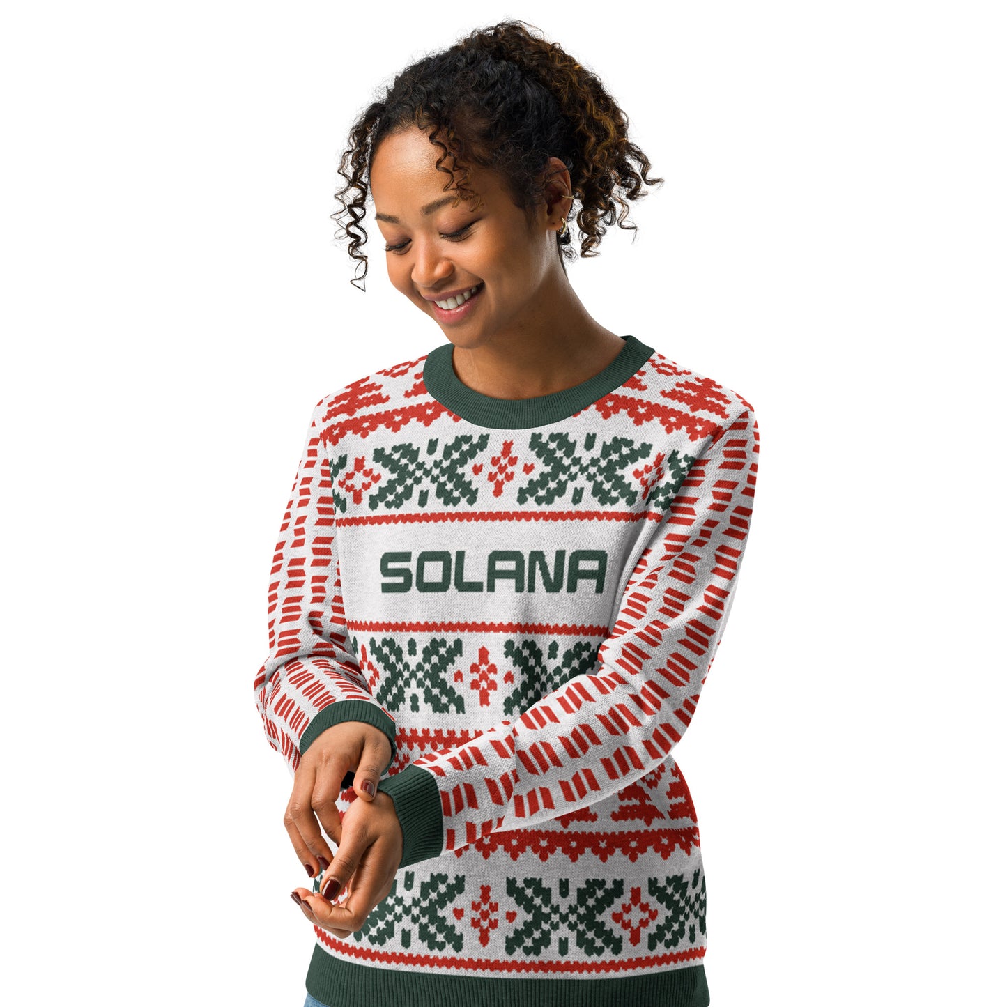 Solana Christmas Sweater - Knitted crew neck sweater (pine - chilli - white)