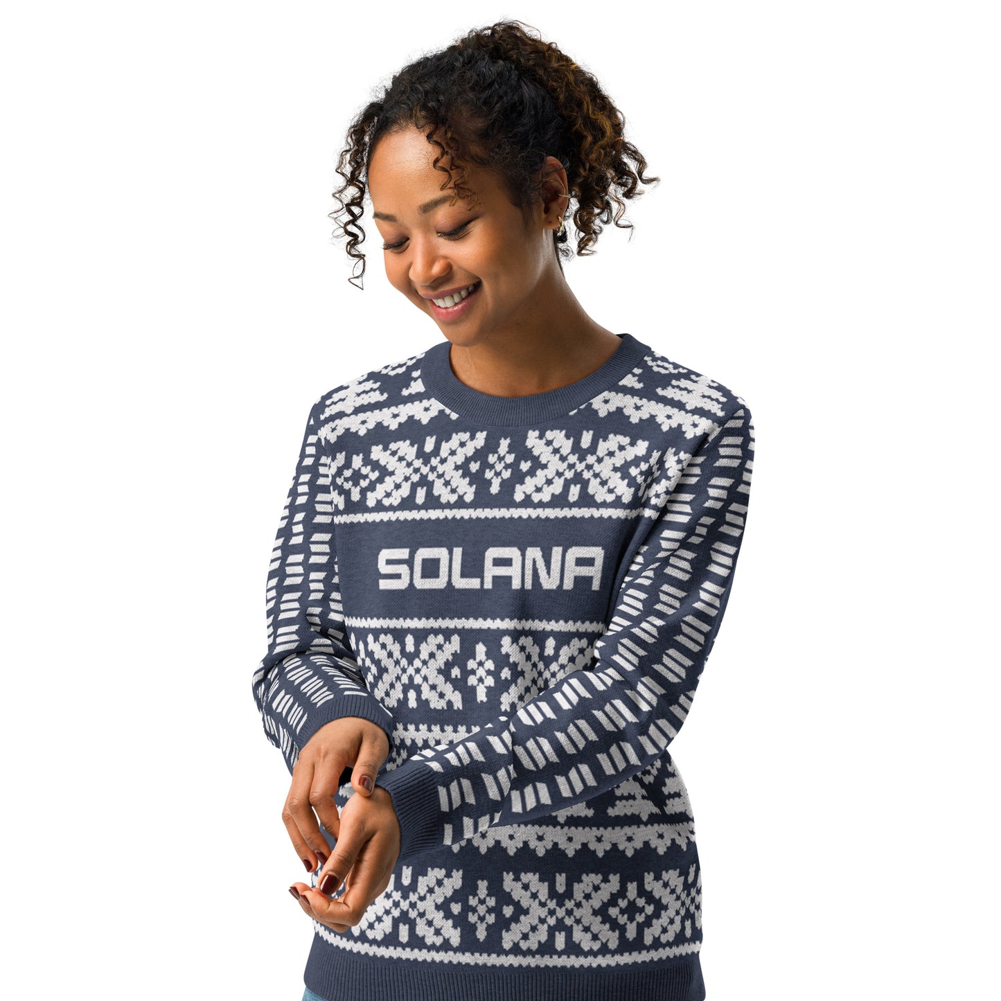 Solana Christmas Sweater - Knitted crew neck sweater (navy - white)