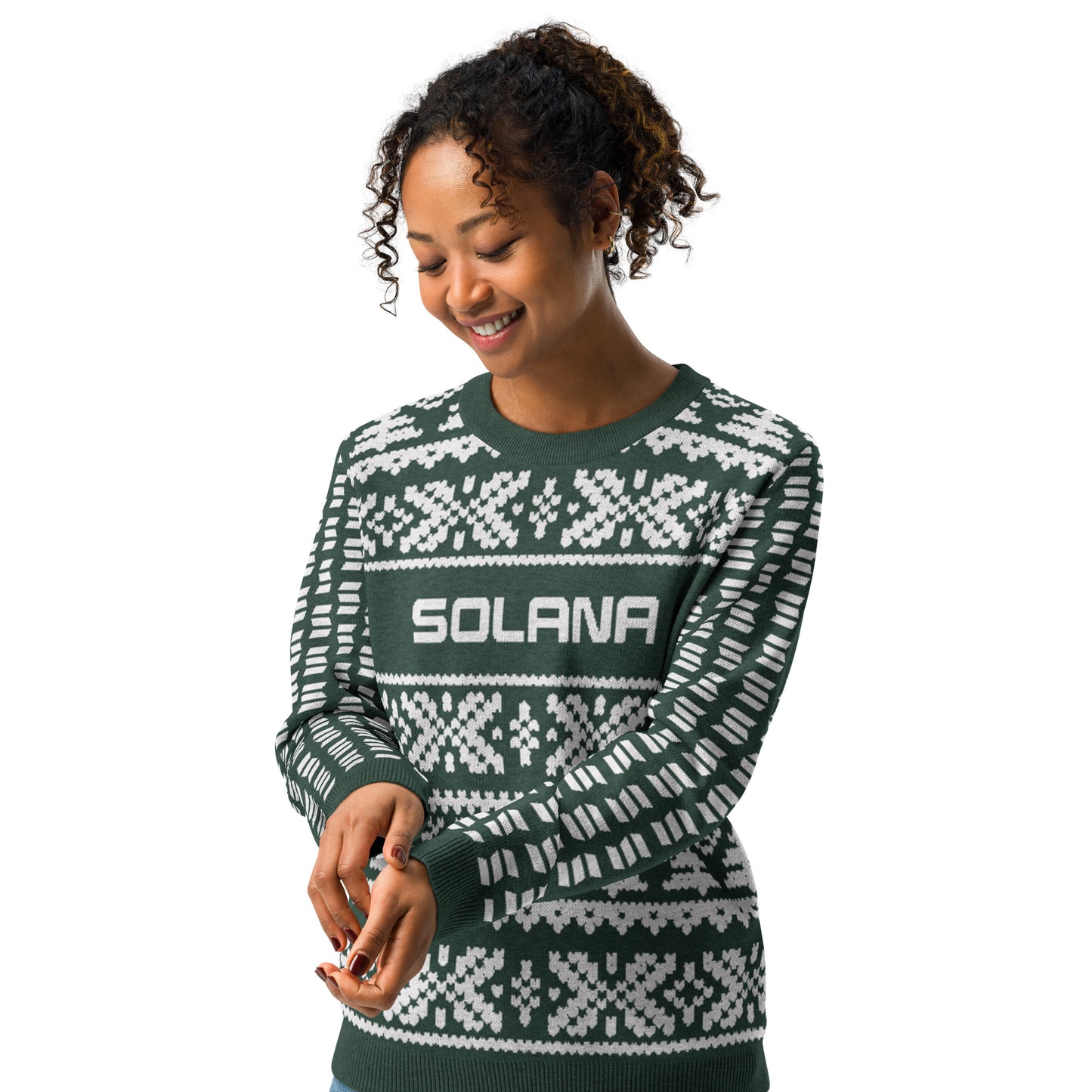 Solana Christmas Sweater - Knitted crew neck sweater (pine - white)